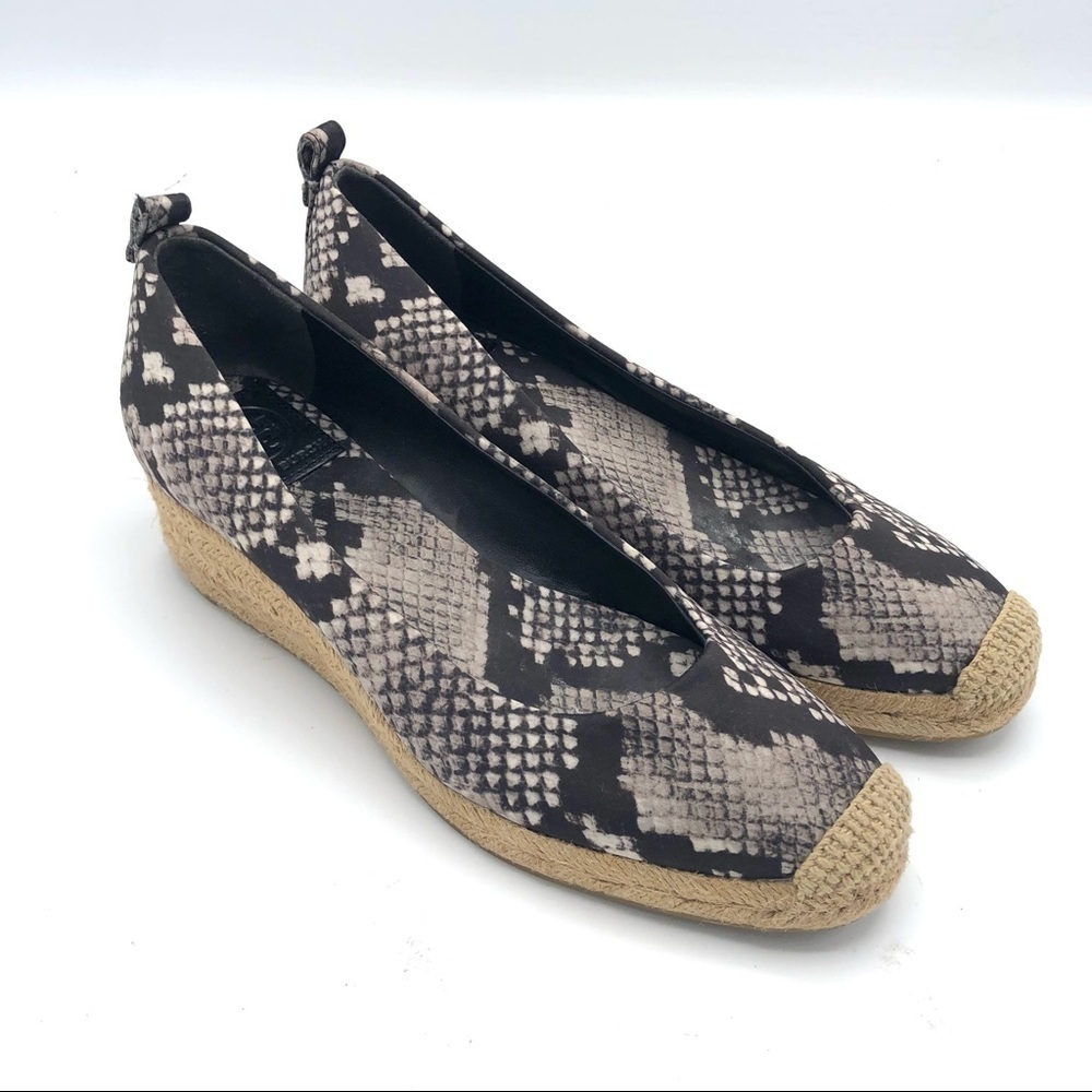 TORY BURCH Heather Wedge Espadrille Heel Satin Snake Animal Print Python 6.5